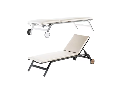 Light Colored Lounge Chair With Reclining Backrest And Rolling Wheels Metal Frame Design 3d model