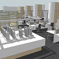 Modern Public Office Interior Design With Desks Computers And Model Layout 3d model