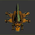 Orange Mechanical Creature With Spider Like Legs And Green Leaf Like Structures On Back 3d model