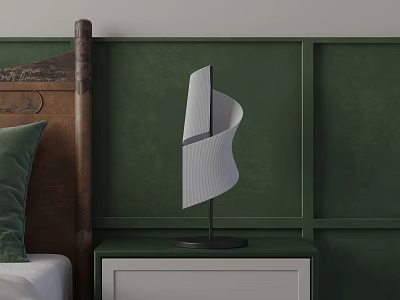 Modern Stylish Table Lamp on Green Nightstand with Wooden Headboard and Green Wall 3d model