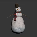 Winter Scene Component With Snowman In Black Top Hat Carrot Nose And Stick Arms