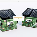 Public Facilities Green Trash Bins With Graffiti And Advertisement Stickers On Black Roofs