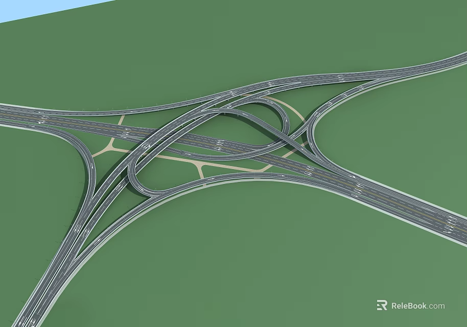 3D Model Of Complex Bridge Interchange With Multiple Lanes And Roads 3d model