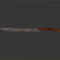 Unique Decorative Knife With Patterned Metal Blade And Red Handle