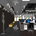 Modern Public Office Space With Desks Computers Ergonomic Chairs And Pendant Lights