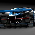 Bugatti Blue Sports Car With Sleek Body Rear Wing And High Performance