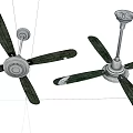 Two Modern Ceiling Mounted Air Conditioner Fans With Dark Blades And White Base