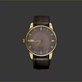 Classic Brown Leather Strap Watch With Gold Case And Unique Dial Design 3d model