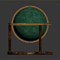 Green Sphere Decor With Golden Ring Stand And Wooden Marble Textured Base