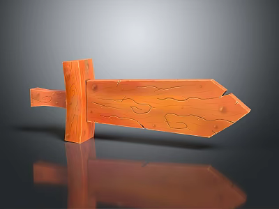 Medieval Style Wooden Arrow Shaped Weapon With Cracked Texture And Orange Finish 3d model