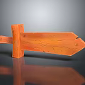 Medieval Style Wooden Arrow Shaped Weapon With Cracked Texture And Orange Finish
