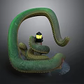 Enchanting Scenic Landscape With Green Tentacle Like Structure And Yellow Lantern Near Water