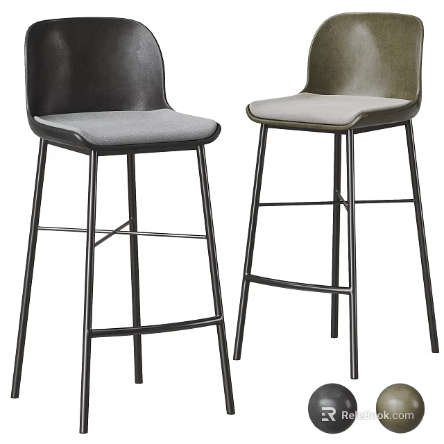 Stylish Bar Stools With Upholstered Seats And Metal Frames 3d model 