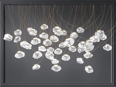Modern Artistic Crystal Chandelier Design With Multiple Transparent Pendants Hanging On Golden Wires 3d model