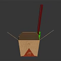 Tasty Noodles in Takeout Noodle Box with Fresh Vegetables and Red Chopsticks
