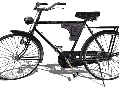 Vintage Classic Bicycle With Front Headlight Leather Seat And Storage Pouch 3d model