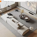 Sofa Coffee Table Combination Multi-Person Sand Publishing Art Sofa Side Table Coffee Table Floor Lamp Decoration Carpet Combination Projector 3d model