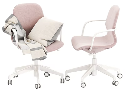 Pink Modern Office Chair With Armrests Wheels Cushion And Blanket 3d model