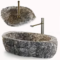Natural Stone Washbasin With Rough Texture And Modern Metal Faucet Design