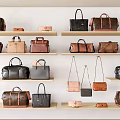 Stylish Leather Bags Displayed On Wooden Shelves Various Colors And Styles For Fashion Accessories