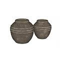 Rustic Striped Ceramic Vessels With Textured Surfaces And Various Sizes In Rounded Shapes