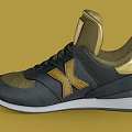 Black and Gold Sneakers with X Logo Leather Mesh Black Laces Gold Tongue White Sole
