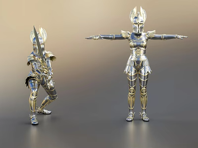 Fantasy Armored Characters With Metallic Gold Silver Accents And Dynamic Poses 3d model