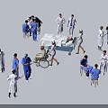 Medical Staff And Patients Interacting In Hospital Environment With Stretchers And Wheelchairs