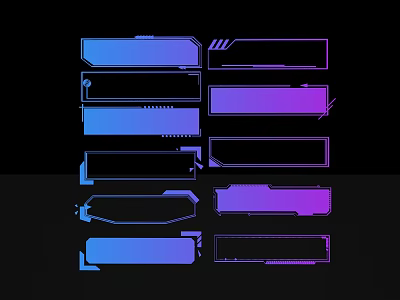 Sculpture Carving With Blue Purple Rectangular Frames Geometric Decorative Lines On Black Background 3d model