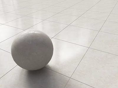 Light Colored Tile Floor With White Sphere On Smooth Square Tiles 3d model