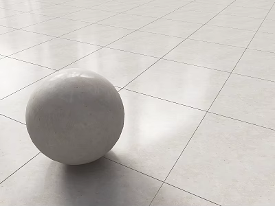 Light Colored Tile Floor With White Sphere On Smooth Square Tiles 3d model