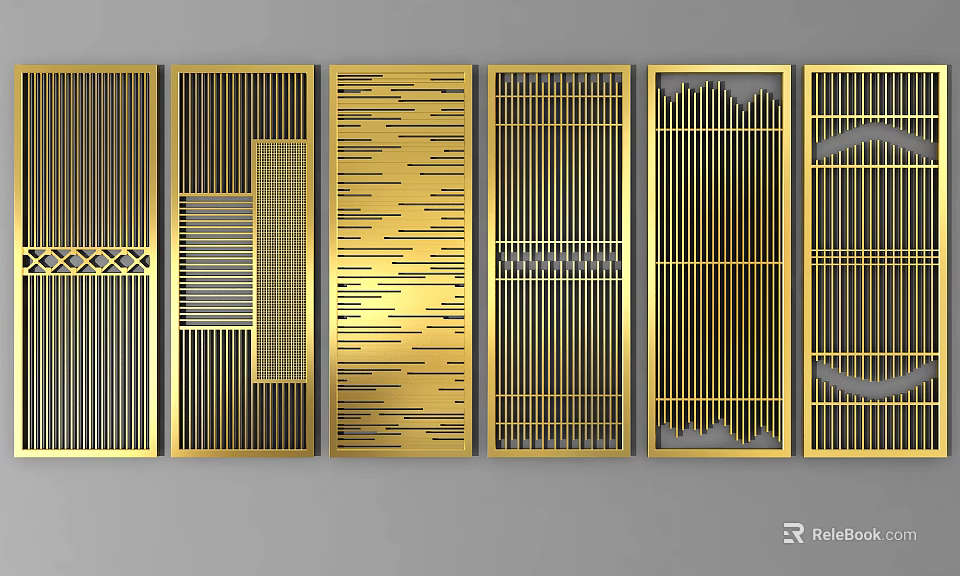 Golden Modern Room Dividers With Various Decorative Geometric Design Elements 3d model