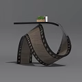 Modern Curved Wooden Table With Desktop Plant And Small Bottles