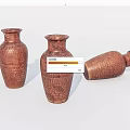 Brown Ceramic Vessels With Woven Texture Three Pieces Two Standing One Tilted 3d model