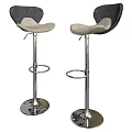 Adjustable Gray Upholstered Bar Stools With Silver Metal Frame Round Base And Footrest Ring 3d model