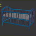 Blue Modern Baby Crib With Wooden Railings And Comfortable Mattress