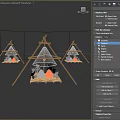 Scenic Mountain View Camping Campsite With Triangular Wooden Tents And Green Plants