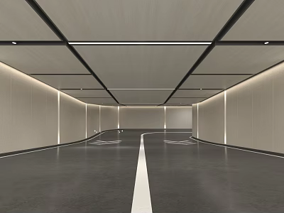 Modern Garage Interior With Spacious Layout Sleek Gray Floor And Linear Ceiling Lighting 3d model