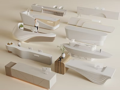Modern Contemporary Reception Desk Designs With Curved Shapes And White Finish Accents 3d model