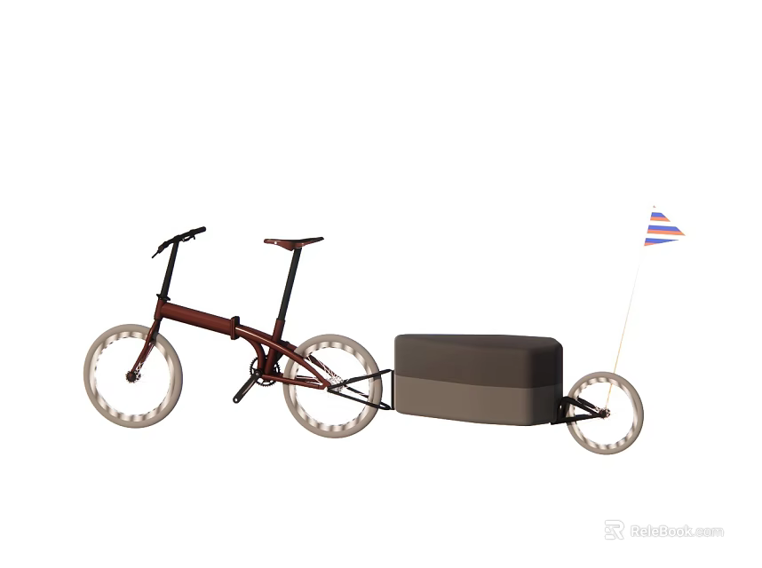 Brown Bicycle With Attached Gray Trailer And Small Flag Design 3d model 