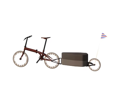 Brown Bicycle With Attached Gray Trailer And Small Flag Design 3d model