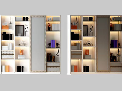 Modern Decorative Cabinet With Open Shelves Lighting And Displayed Books Decor 3d model