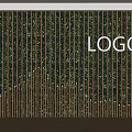 Modern Reception Background Wall with Golden Vertical Strips Green Background LOGO and Lighting Strip