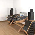 Functional Wooden Desk with Laptop Microphone Speakers Side Cabinets and Design