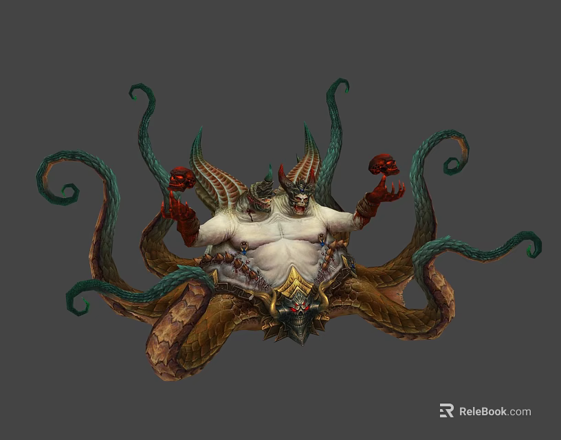 Mythical Warrior Character With Octopus Tentacles And Horned Beast Features 3d model