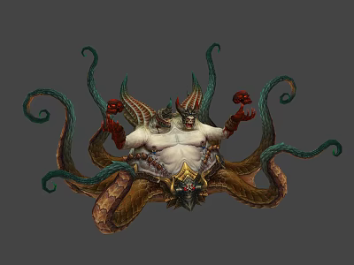 Mythical Warrior Character With Octopus Tentacles And Horned Beast Features 3d model
