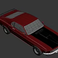 Red Classic Two Door Muscle Car With Black Hood Gold Stripes And Vintage Style