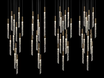 Elegant Modern Slender Crystal Chandeliers With Metal Frames Hanging From Ceiling 3d model
