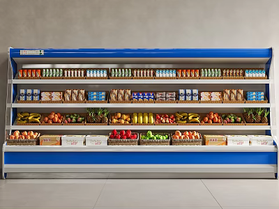 Supermarket Display Shelf With Multiple Layers Of Freezer For Fresh Fruits Beverages And Packaged Food 3d model
