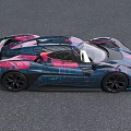 Sleek Blue And Pink Race Car With Modern Aerodynamic Design And Sharp Front Fascia